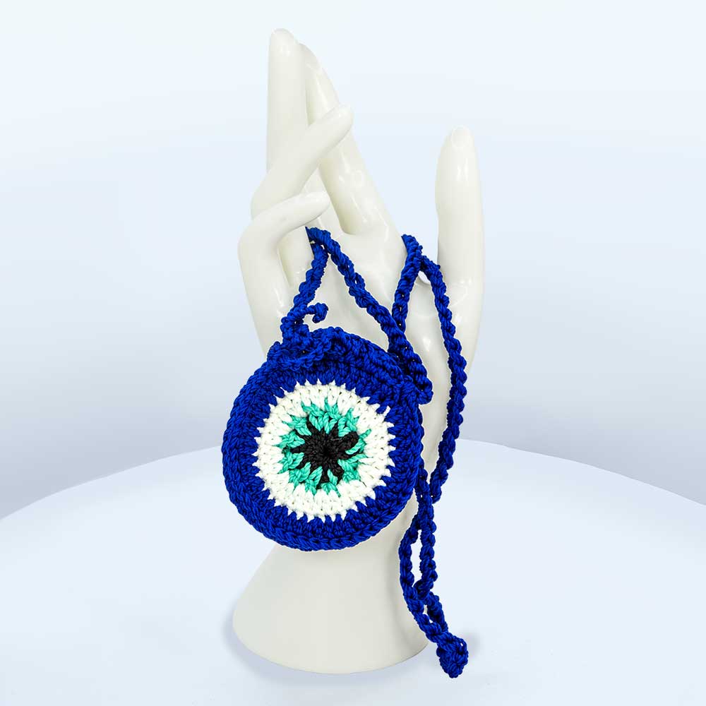 Cotton Crystal Pouch Crocheted - Evil Eye (Each)