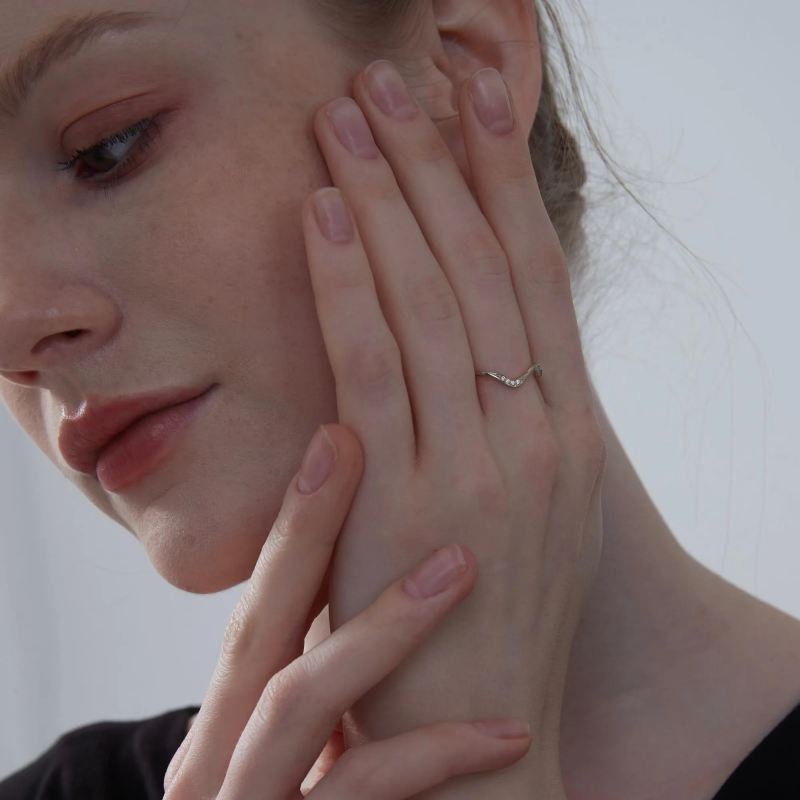 Moissanite Ocean Sea Wave Band Ring in 925 Sterling Silver