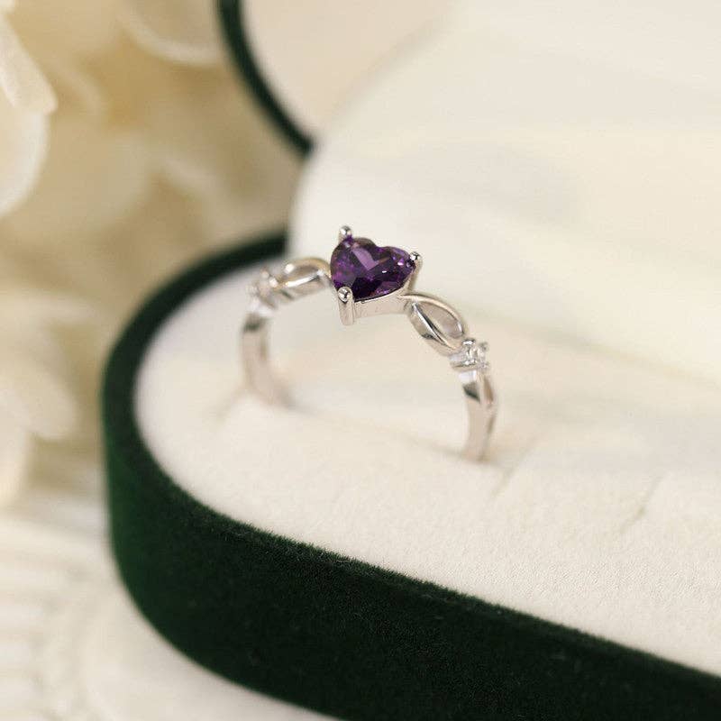 Purple Heart Gemstone Engagement Ring in 925 Sterling Silver