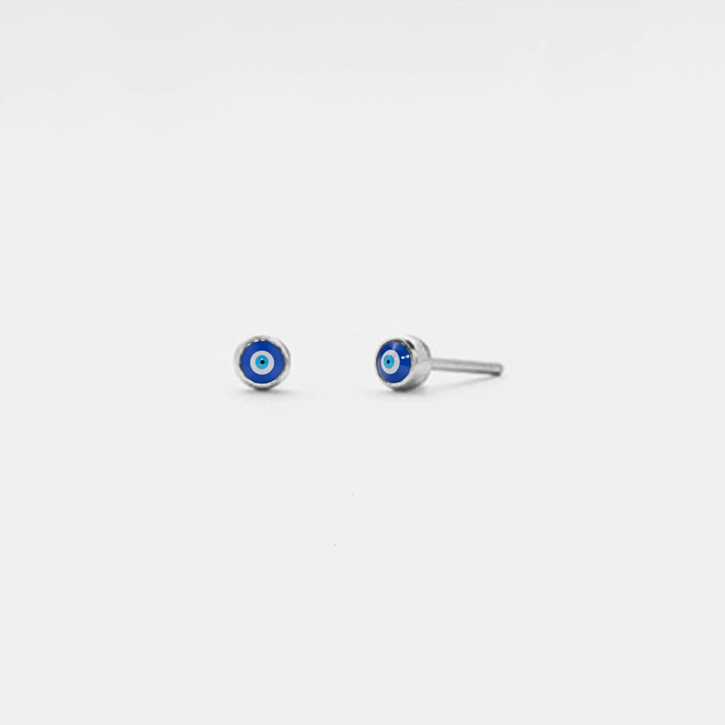 Turkish Evil Eye Nazar Stud Earrings in 925 Sterling Silver