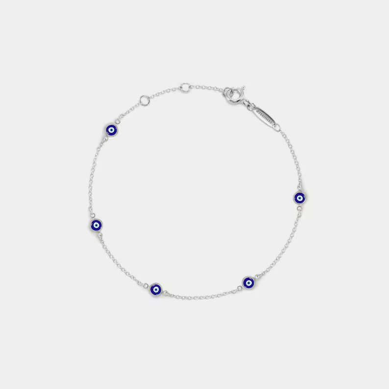 Turkish Evil Eye Nazar Charm Bracelet in 925 Sterling Silver
