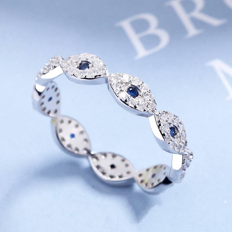 Turkish Evil Eye Stacking Band Ring in 925 Sterling Silver