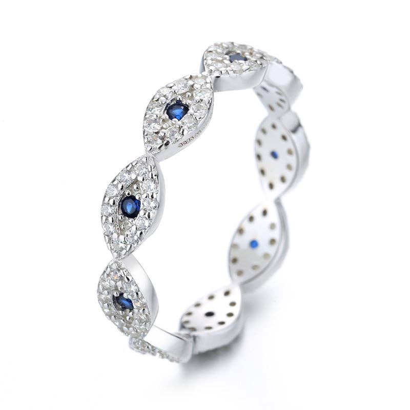 Turkish Evil Eye Stacking Band Ring in 925 Sterling Silver