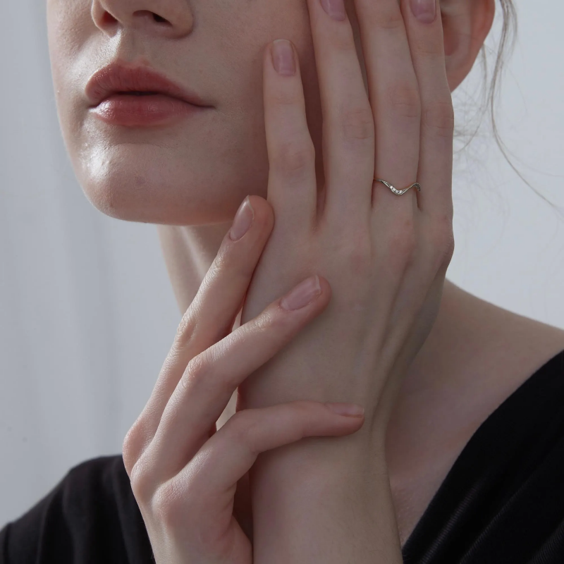 Moissanite Ocean Sea Wave Band Ring in 925 Sterling Silver