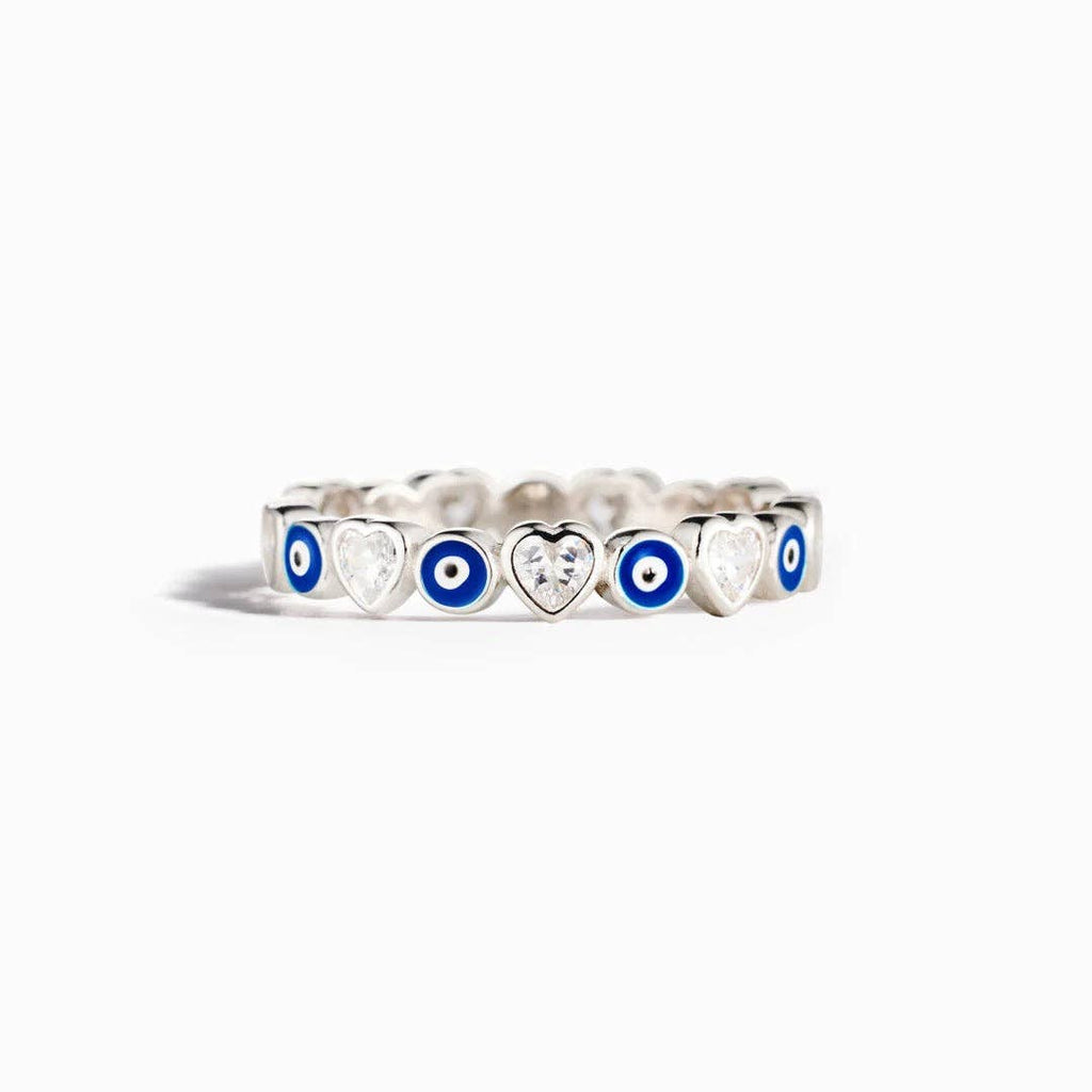 Turkish Evil Eye Heart Eternity Ring in 925 Sterling Silver