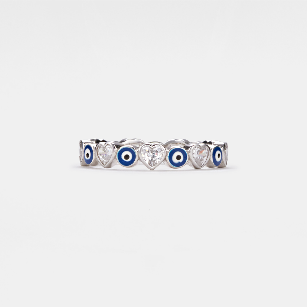 Turkish Evil Eye Heart Eternity Ring in 925 Sterling Silver