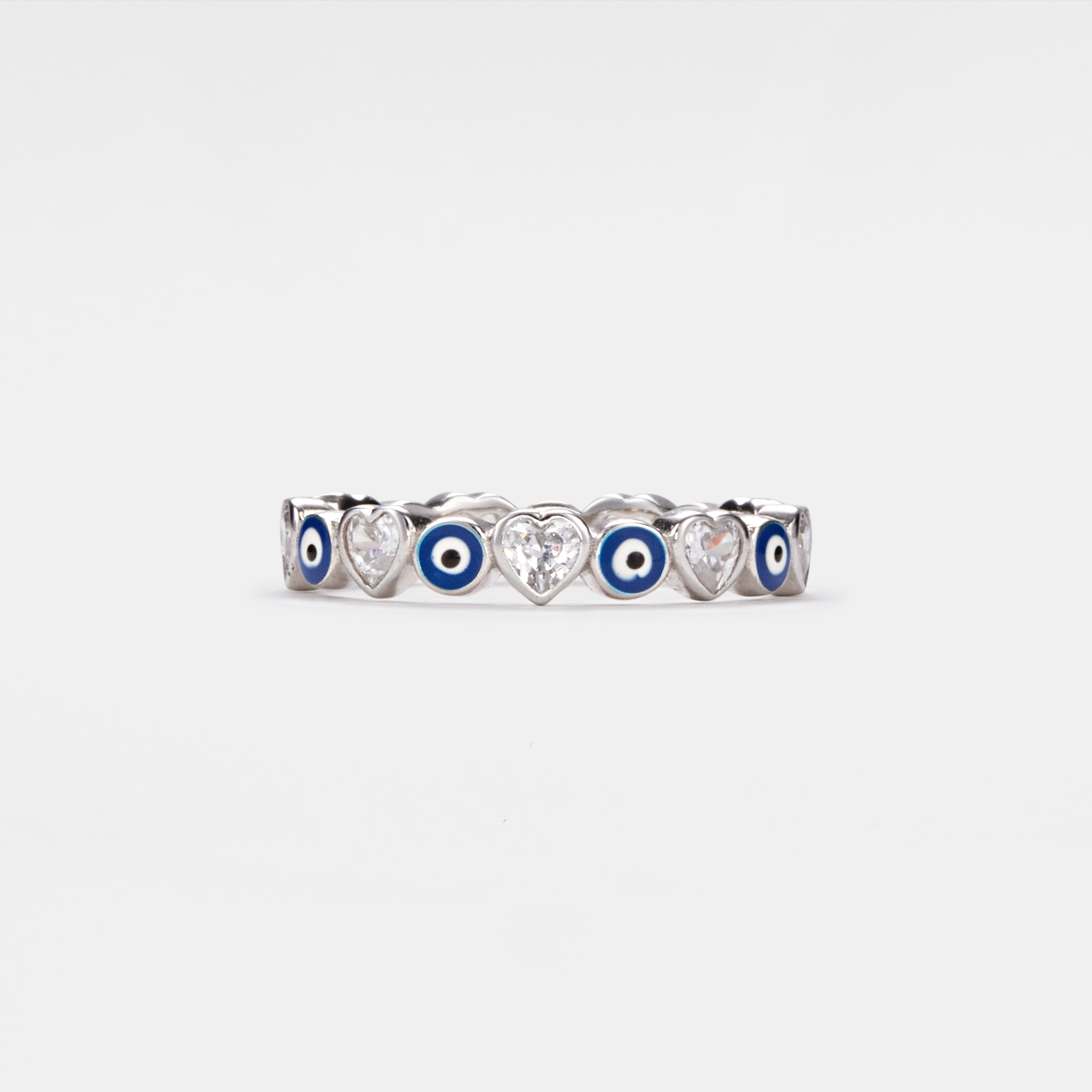 Turkish Evil Eye Heart Eternity Ring in 925 Sterling Silver