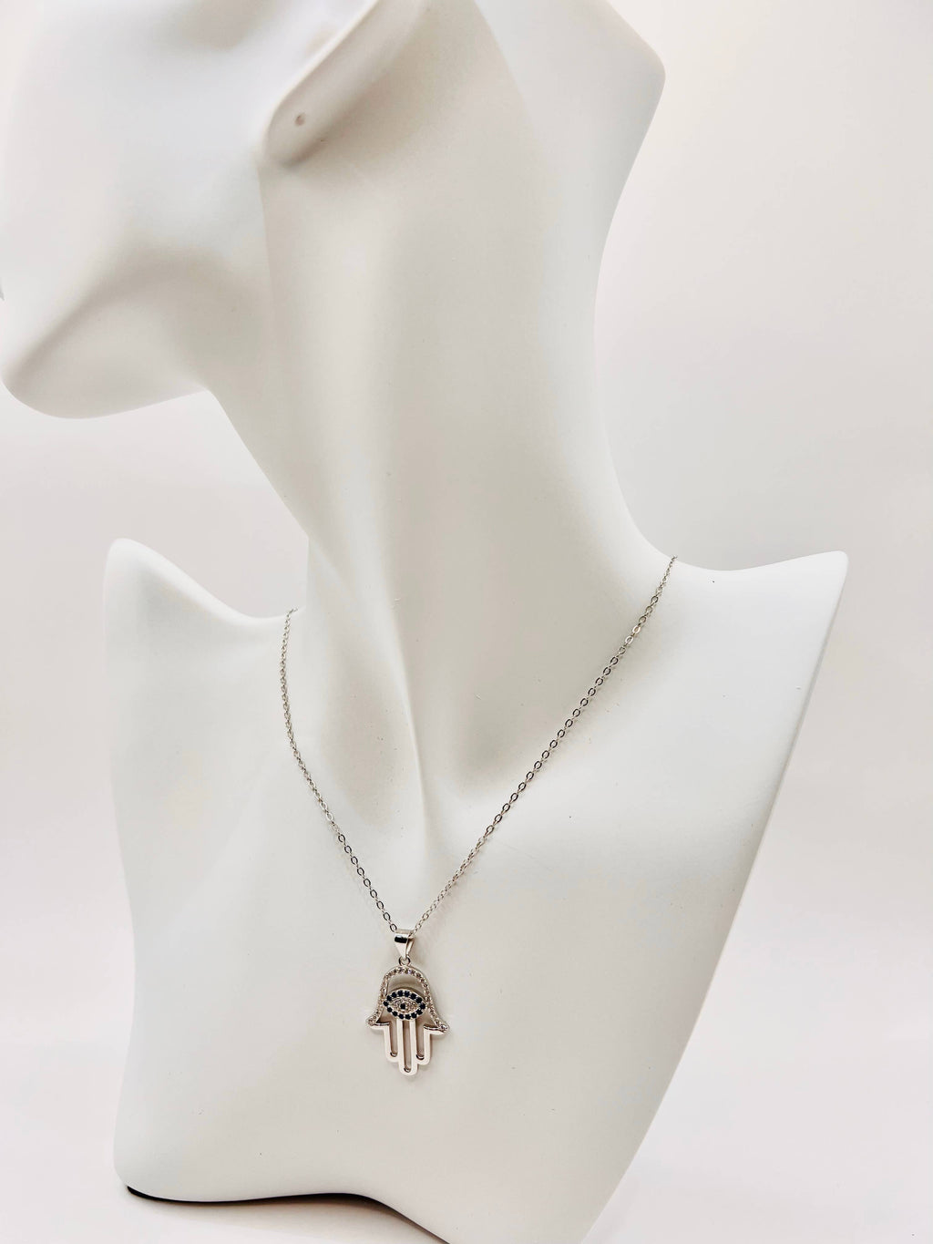 925 Sterling Silver Hamsa Hand Necklace with Evil Eye 