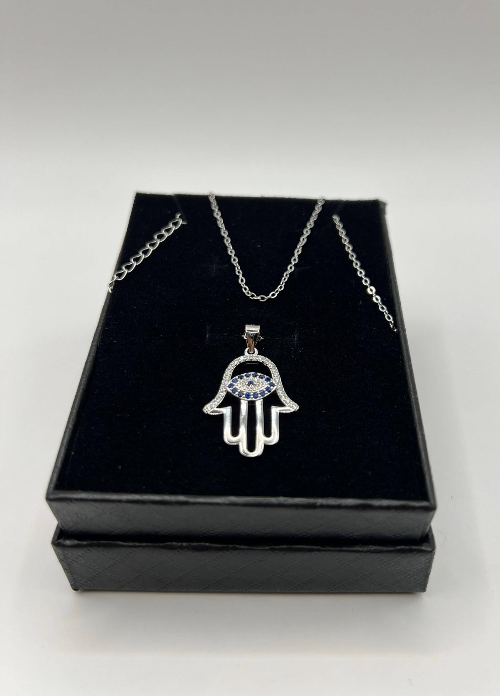 925 Sterling Silver Hamsa Hand Necklace with Evil Eye 