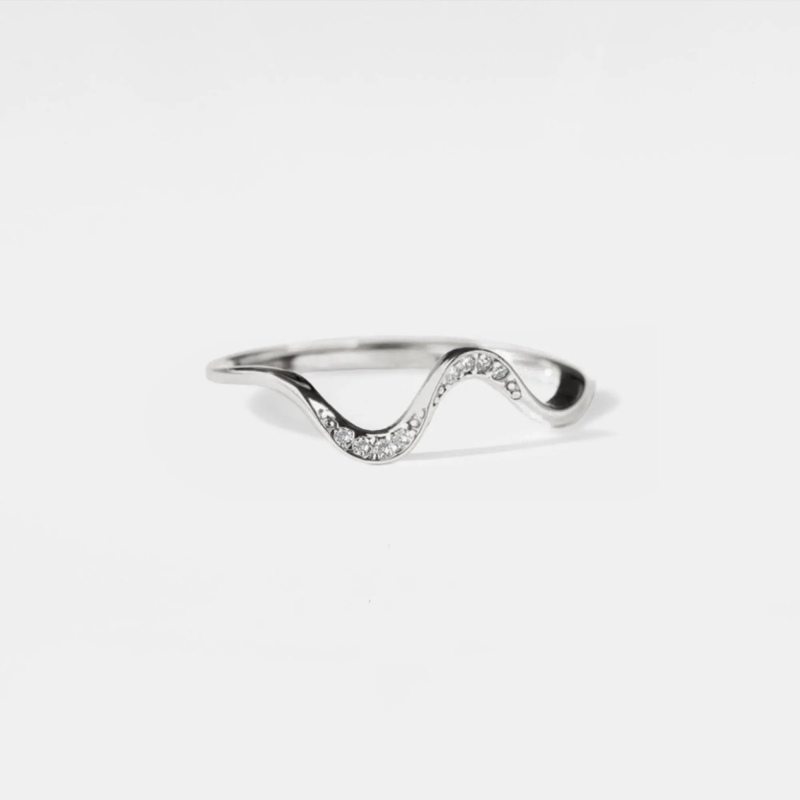 Moissanite Ocean Sea Wave Band Ring in 925 Sterling Silver