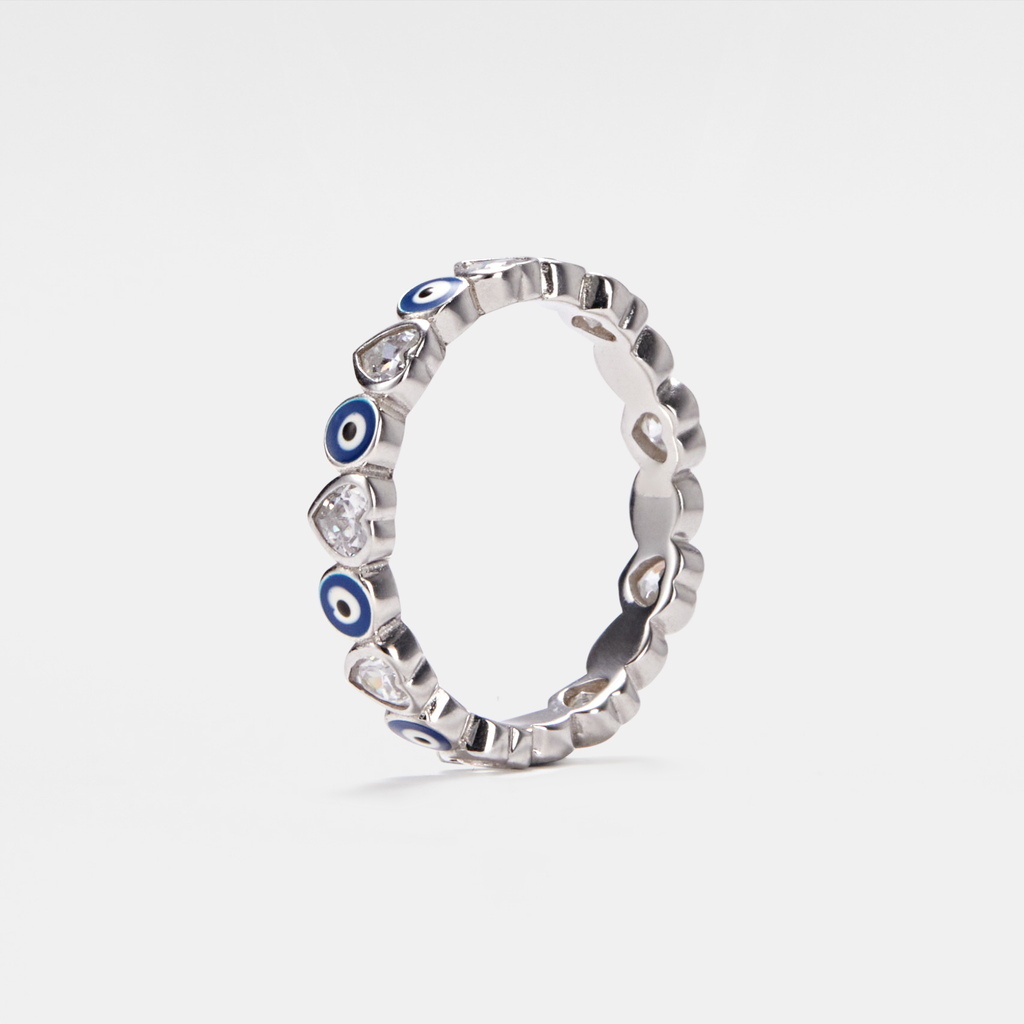 Turkish Evil Eye Heart Eternity Ring in 925 Sterling Silver