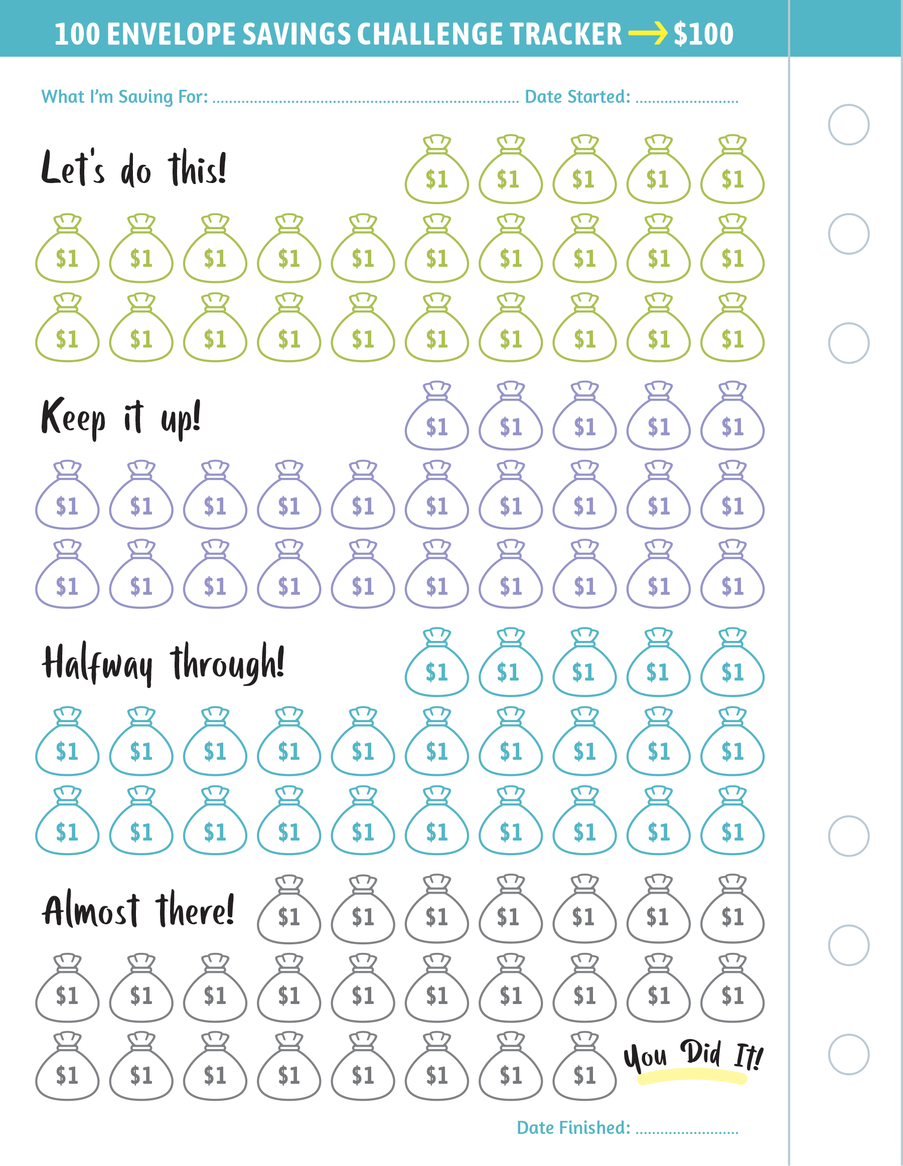 My 100 Envelope Savings Challenge Binder