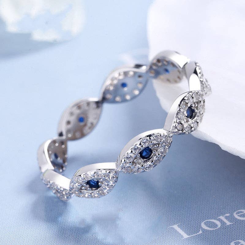 Turkish Evil Eye Stacking Band Ring in 925 Sterling Silver