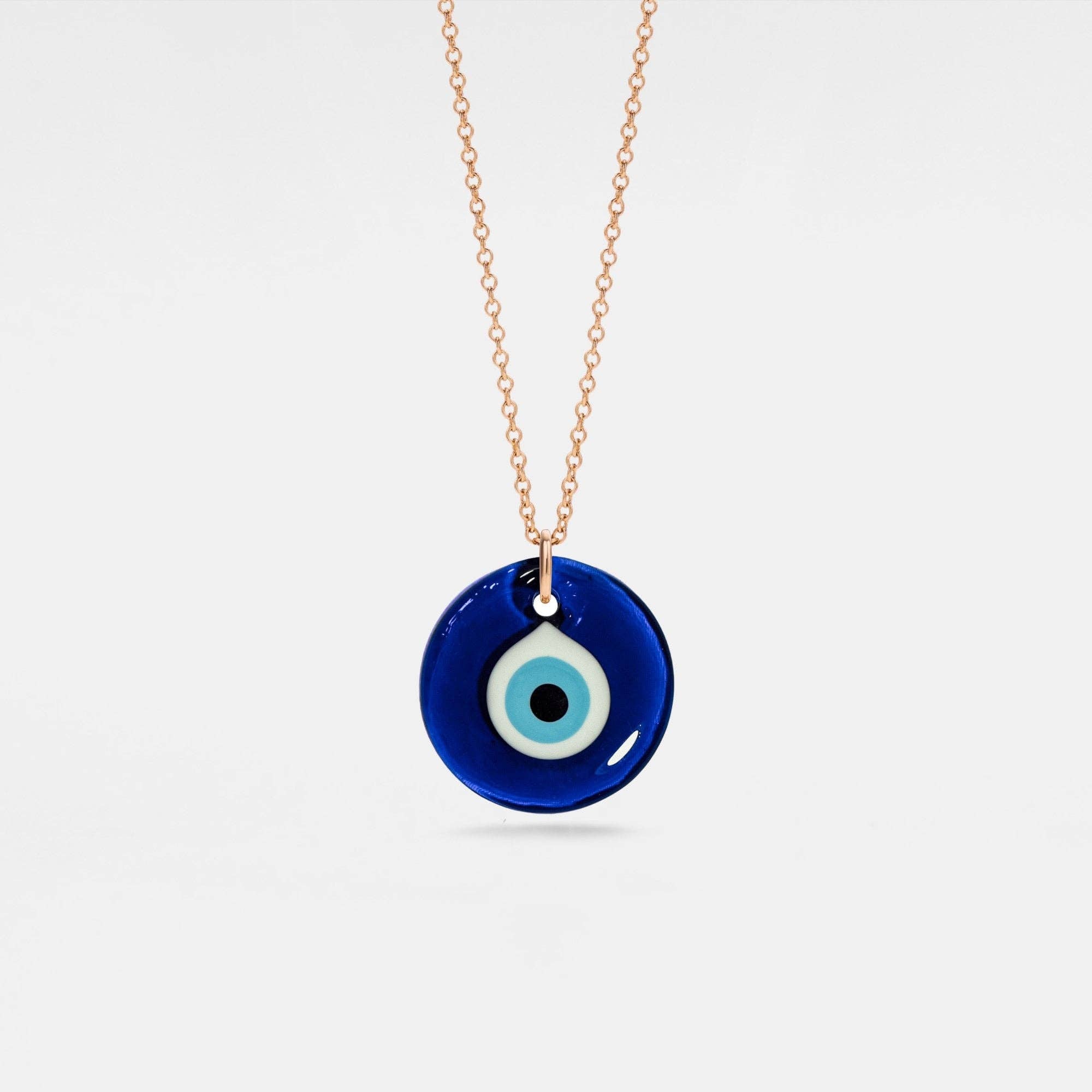 Evil Eye Blue Glass Charm Necklace in 925 Sterling Silver
