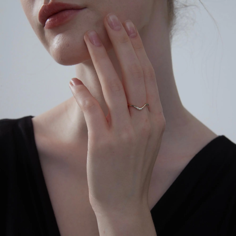 Moissanite Ocean Sea Wave Band Ring in 925 Sterling Silver