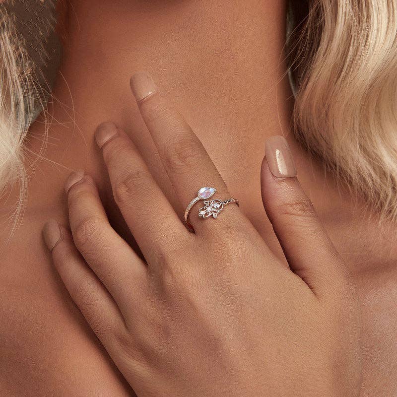 Opal Hamsa Hand Of Fatima Bypass Ring in 925 Sterling Silver