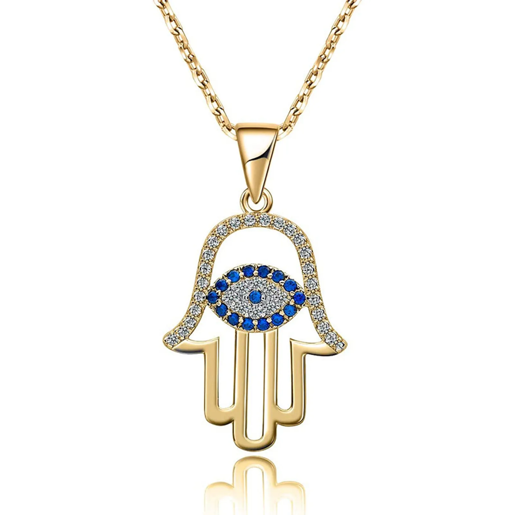925 Sterling Silver Hamsa Hand Necklace with Evil Eye 