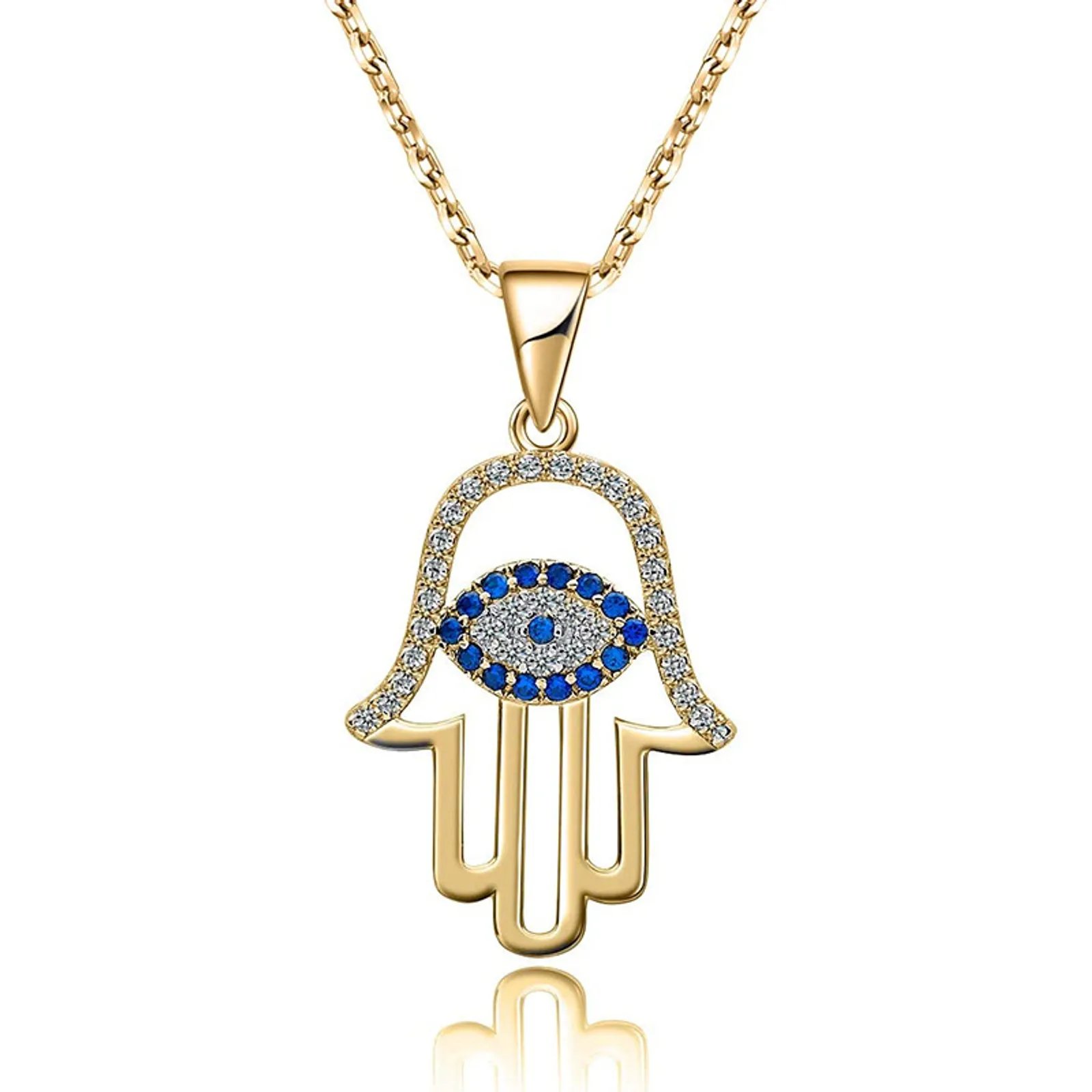 925 Sterling Silver Hamsa Hand Necklace with Evil Eye 